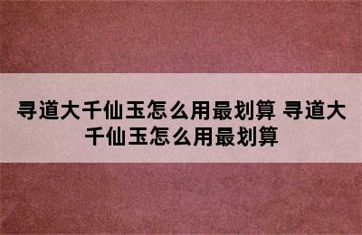 寻道大千仙玉怎么用最划算 寻道大千仙玉怎么用最划算